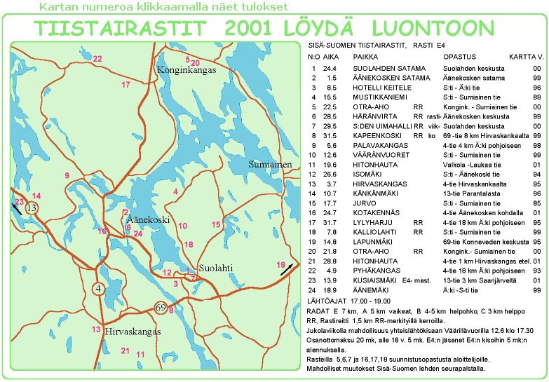 Tiistairastien sijaintikartta