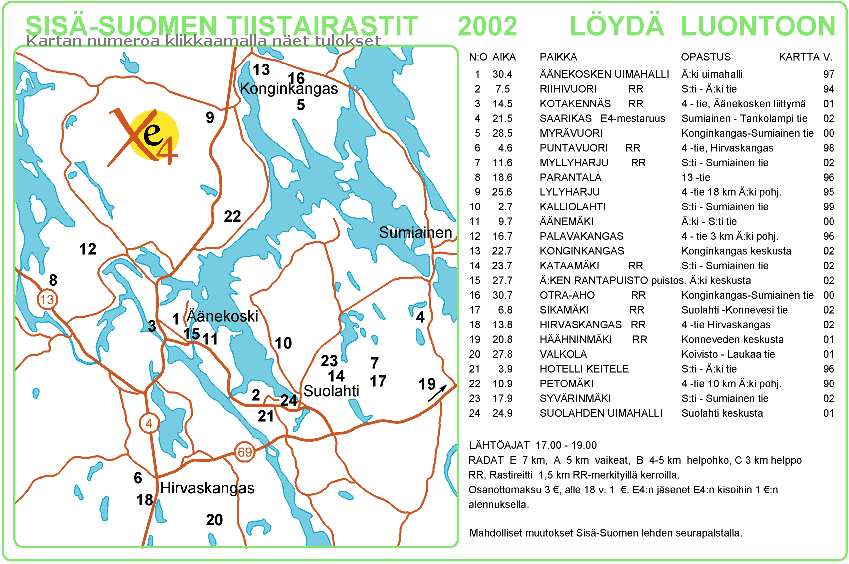 Tiistairastien sijaintikartta